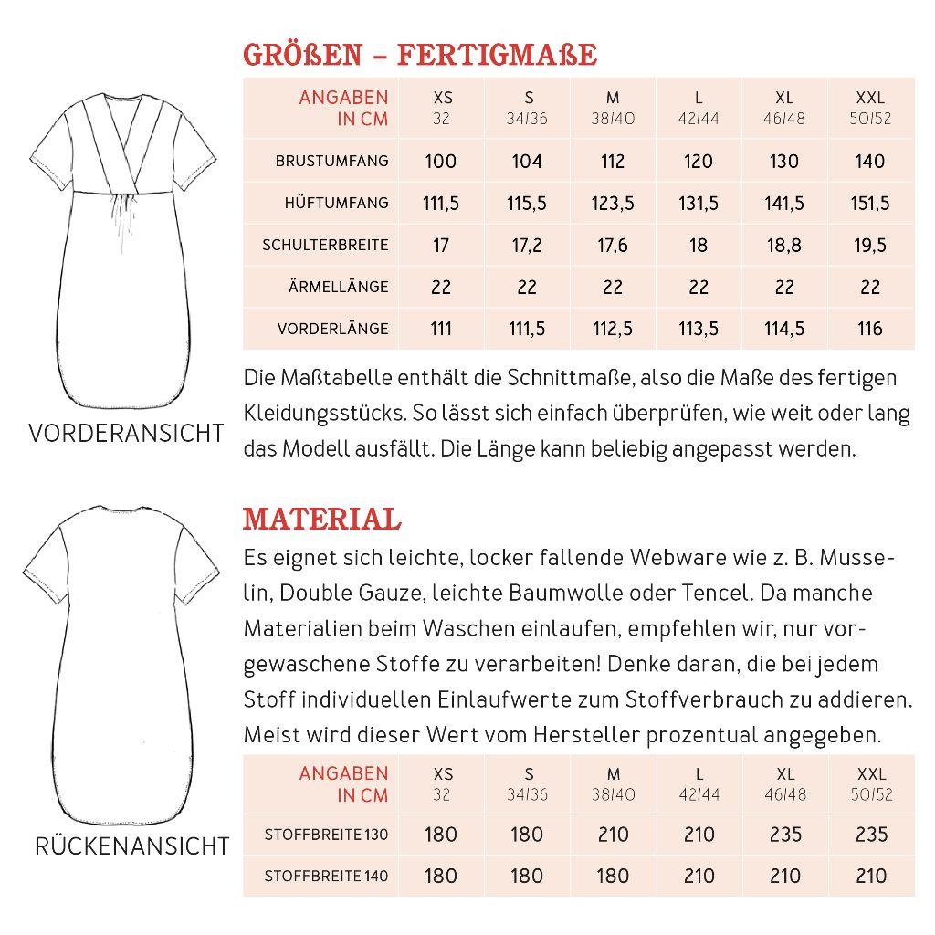 Papierschnittmuster Tunikakleid Frau Ellen XS-XXL